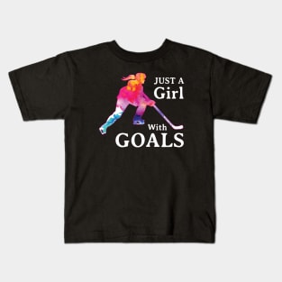 Just a Girl With Goals Hockey Watercolor Kids T-Shirt